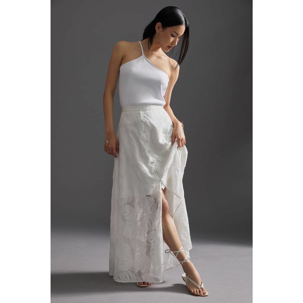 New Anthropologie Hutch Deco Leaf Maxi Skirt $188 PLUS 1X White - Picture 8 of 10